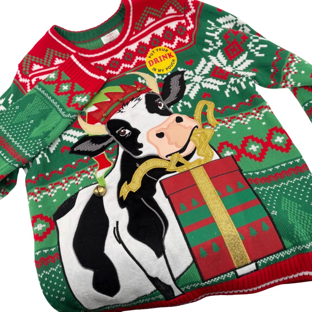 Holiday Time Unisex L Ugly Christmas Sweater Cow Gift Present Holiday Cup Holder
